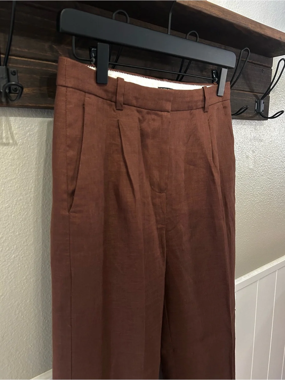 100% Linen J.Crew Essential Wide Leg Mid Rise Pant Roasted Cocoa Cognac Brown